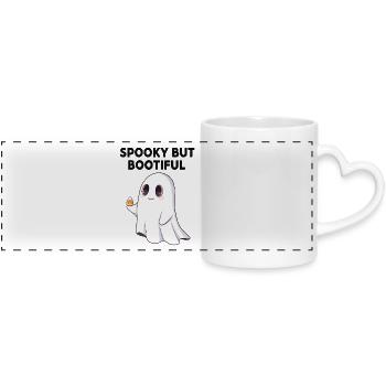 Spooky But Bootiful Cute Ghost Holding Candy Corn  - Panoramic mug with heart handle - white - Front
