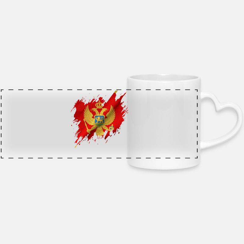 Drapeau du Monténégro, style déchiré - Mug panoramique avec anse en forme de cœur - blanc