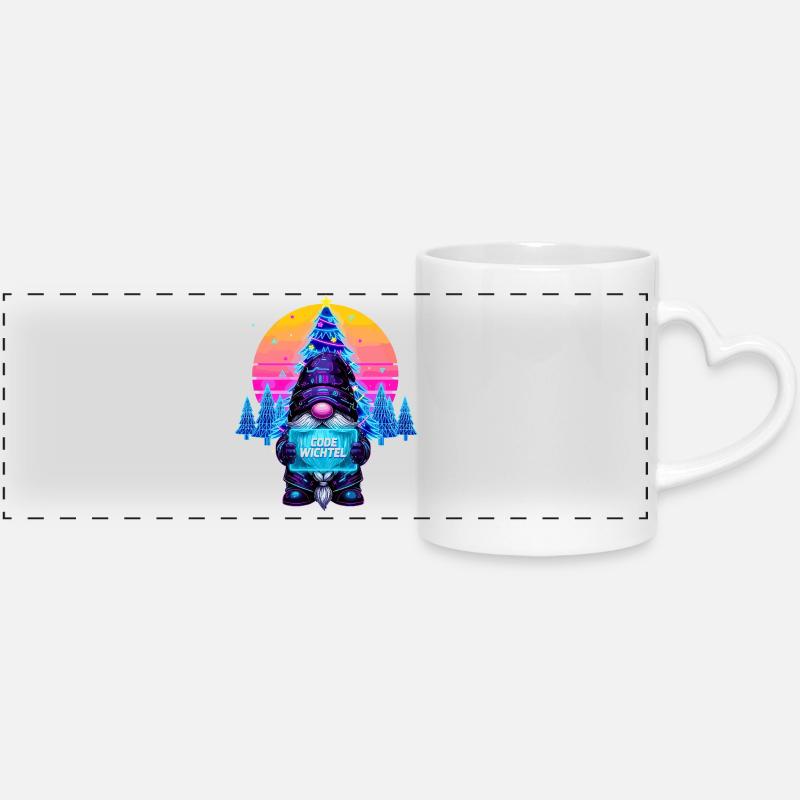 Cyberpunk Code Gnome - Synthwave Xmas Nerd - Panoramic mug with heart handle - white