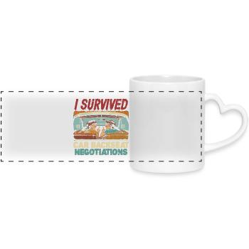 Sibling Car Backseat Negotiations - Panoramic mug with heart handle - white - Front