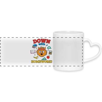 À bas les devoirs, élève chat rebelle de l’école - Mug panoramique avec anse en forme de cœur - blanc - Devant