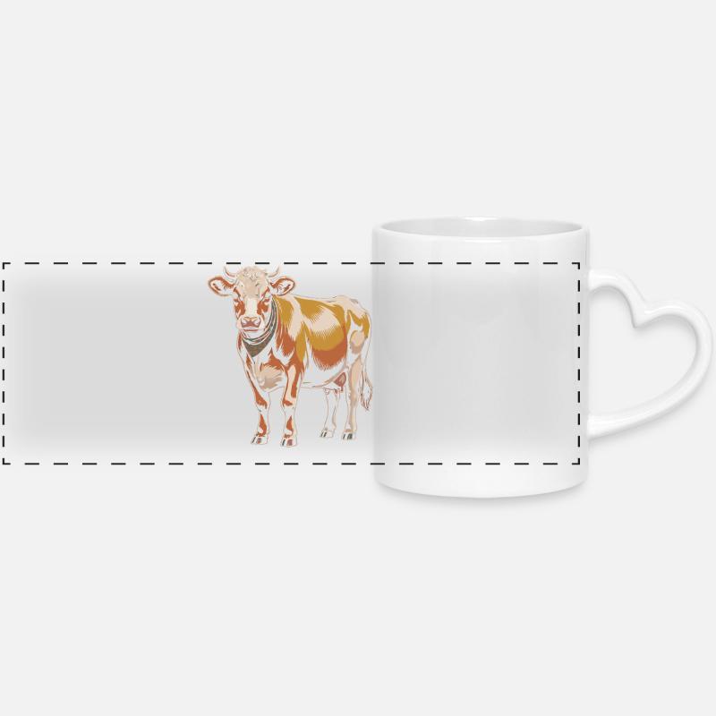 Cow with Bandana – Rustic Illustration - Panoramic mug with heart handle - white
