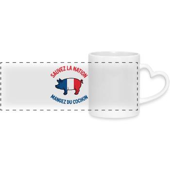 Sauvez la Nation Mangez du Cochon Humour Français - Mug panoramique avec anse en forme de cœur - blanc - Devant