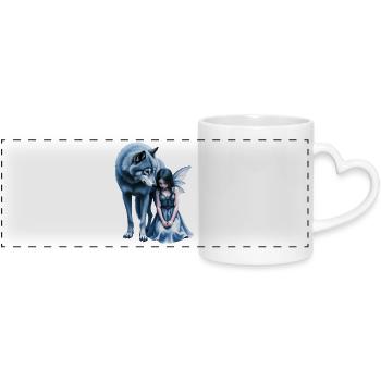 Loup Bleu et Fée de la Nuit - Mug panoramique avec anse en forme de cœur - blanc - Devant