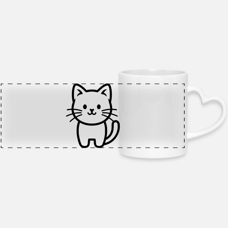 Cute stylized little cat - Panoramic mug with heart handle - white