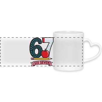 6 7 Apple and Pencil - Panoramic mug with heart handle - white - Front