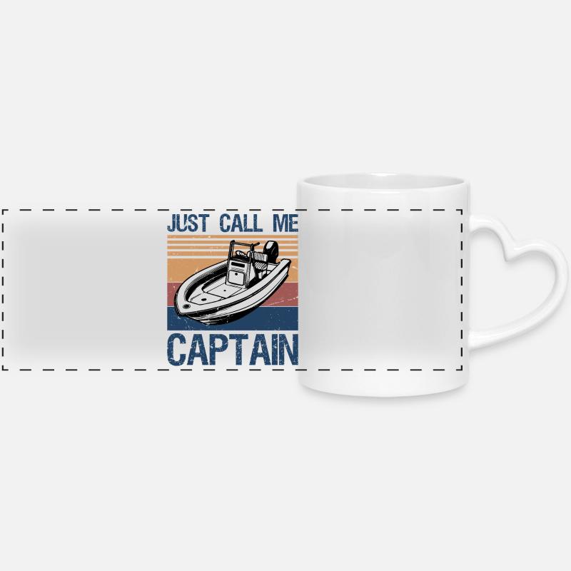 Retro Vintage Boat Just Call Me Captain - Panoramic mug with heart handle - white