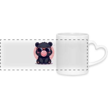 Bear illustration with sunglasses and bubblegum - Panoramic mug with heart handle - white - Front