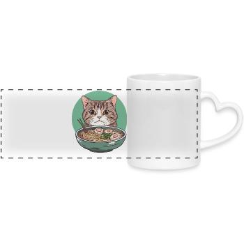 Katze mit Ramen: Nudelschnurren - Panoramatasse mit Herzhenkel - Weiß - Vorne