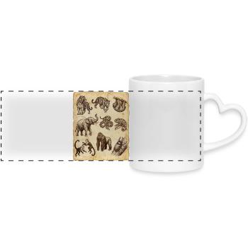 Vintage Animal Sketches on Parchment - Panoramic mug with heart handle - white - Front