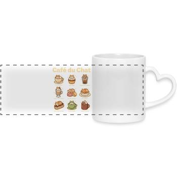 Motifs de café à chats – Friandises - Mug panoramique avec anse en forme de cœur - blanc - Devant