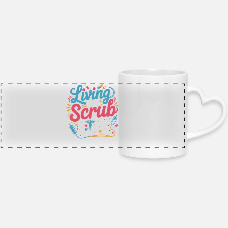Living the Scrub Life - Panoramic mug with heart handle - white