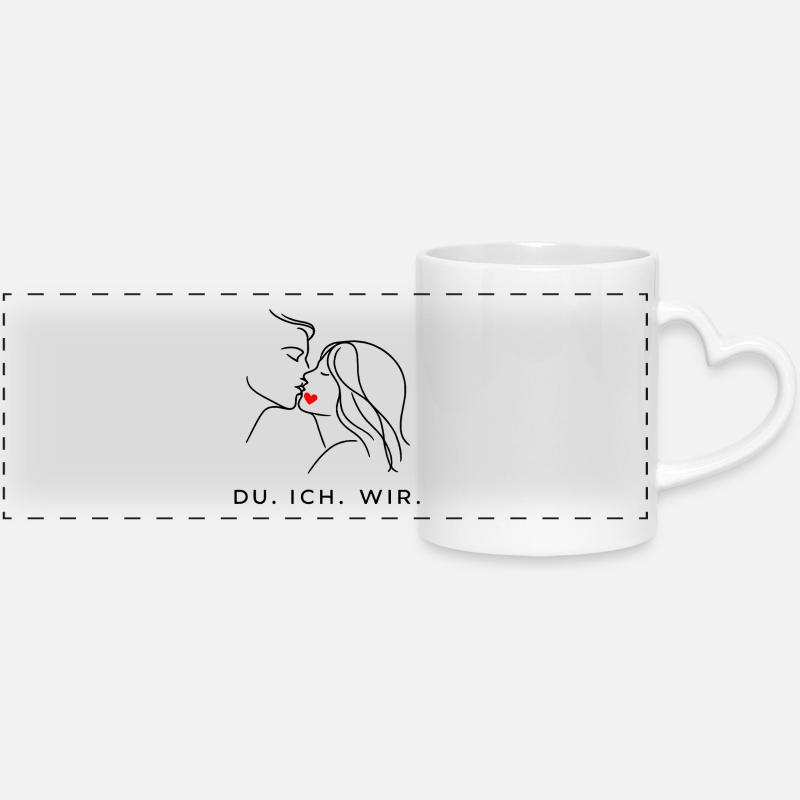 Minimal Heart Down, Valentine's Day Partner - Panoramic mug with heart handle - white