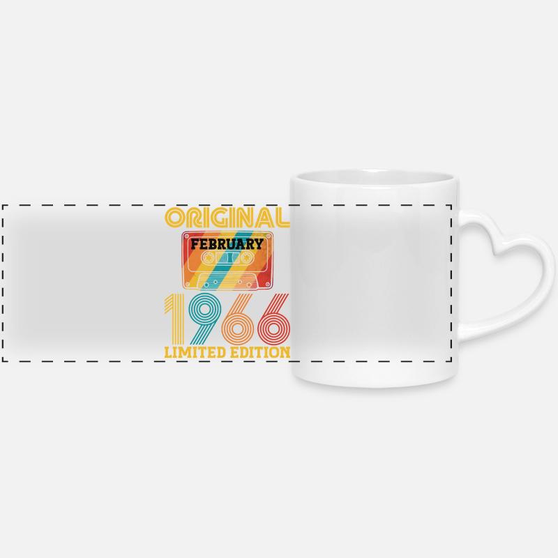 60e Anniversaire 60 ans Février 1966 Vintage Tee - Mug panoramique avec anse en forme de cœur - blanc