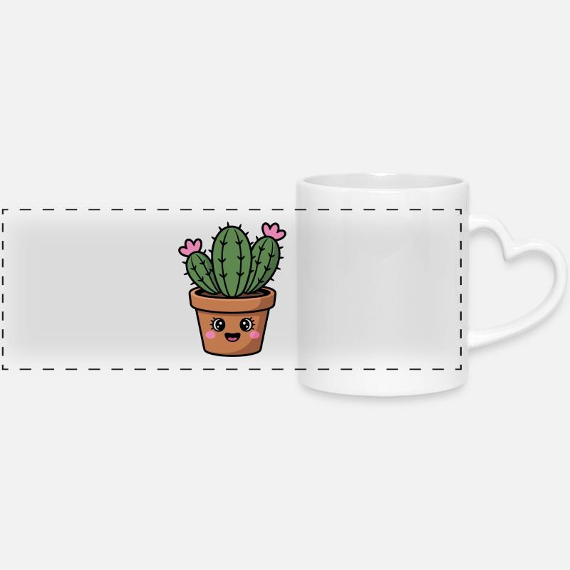 Kawaii Cactus - Panoramic mug with heart handle - white