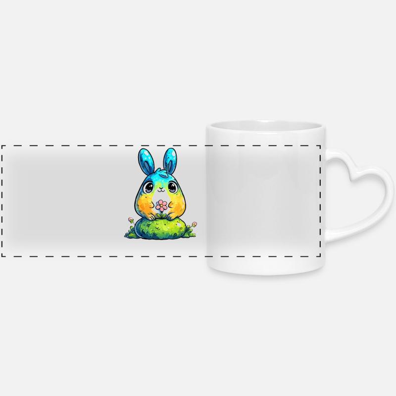 Watercolor bunny with flower - Panoramic mug with heart handle - white