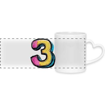 3 Number Colorful - Panoramic mug with heart handle - white - Front