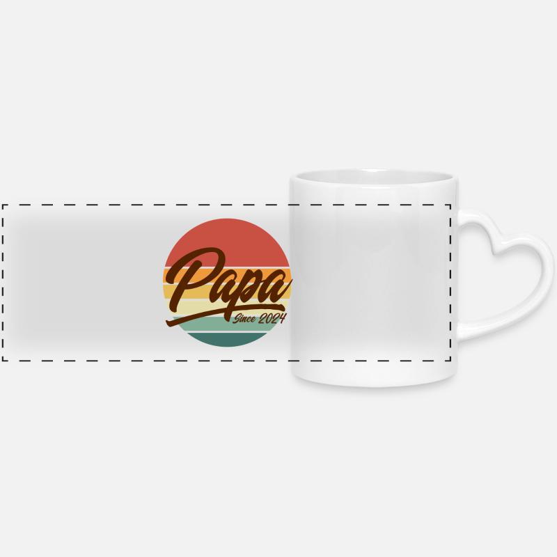 Papa depuis l’année 2024 Retro Sunset Est - Mug panoramique avec anse en forme de cœur - blanc