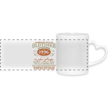 Cadeau d’anniversaire vintage de l’année des voitures anciennes 1996 - Mug panoramique avec anse en forme de cœur - blanc - Devant