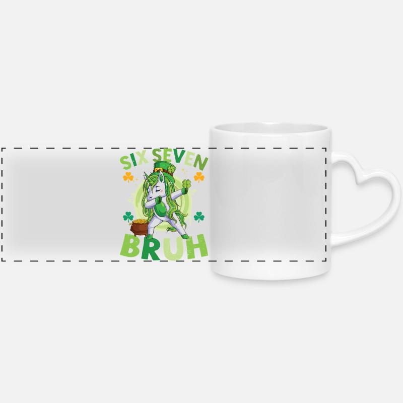 Six Seven 6 7 meme Bruh st patricks day Unicorn - Panoramic mug with heart handle - white