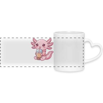 Kawaii Bubble Tea Pink Axolotl - Panoramic mug with heart handle - white - Front