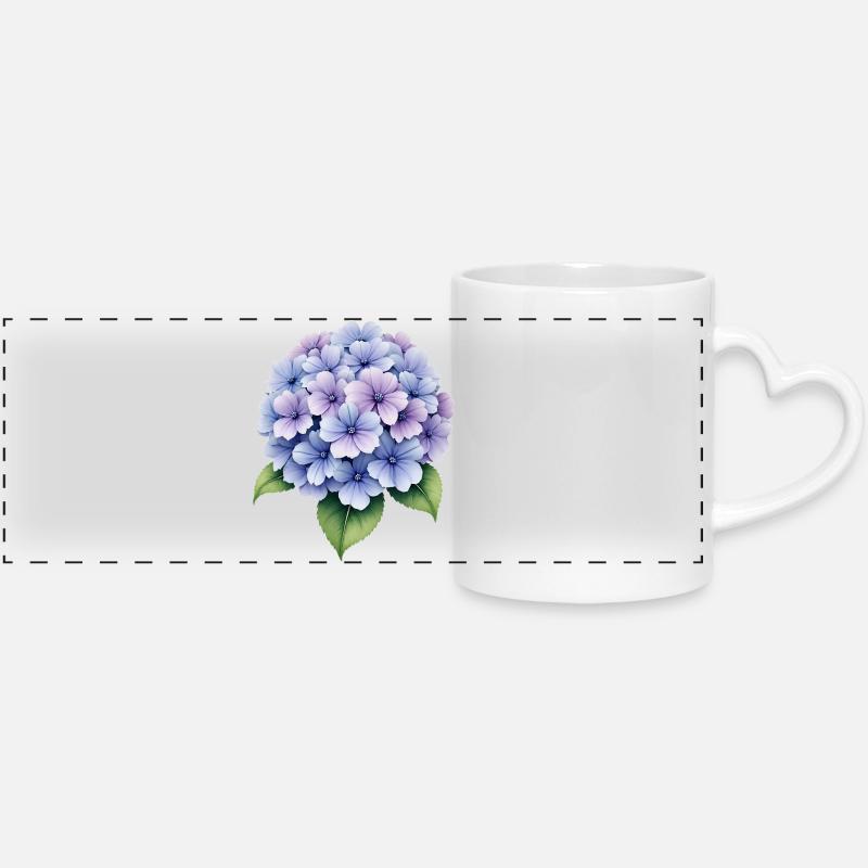 Hydrangea Flower - Panoramic mug with heart handle - white