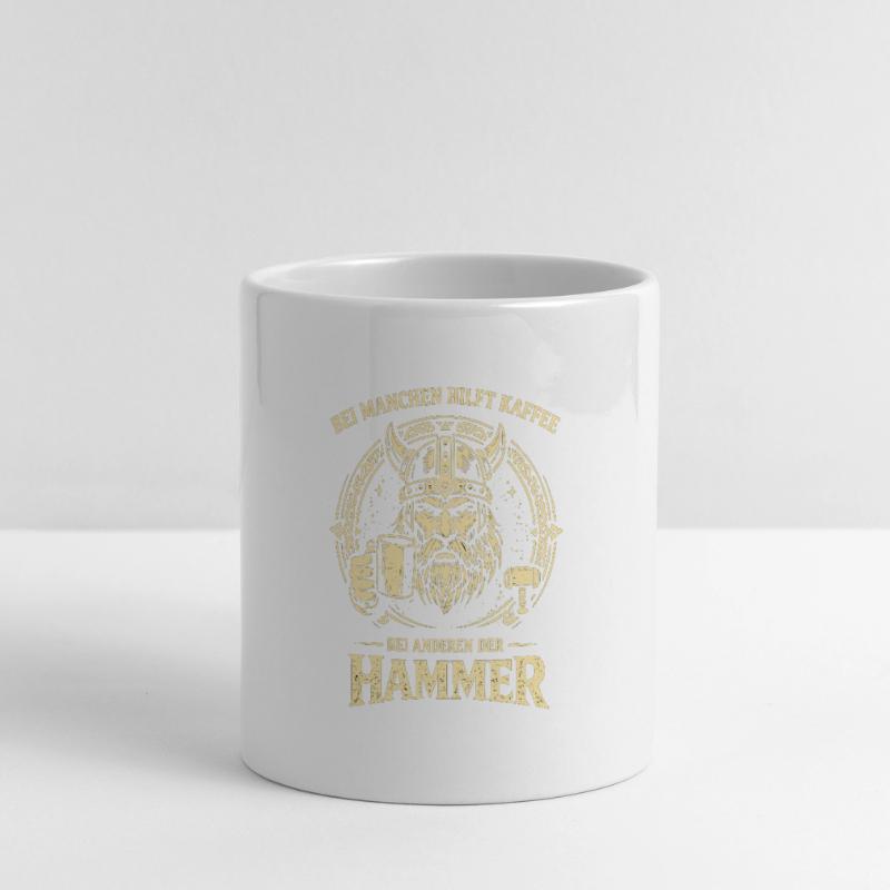 Kaffee oder Hammer Wikinger Spruch mit Humor Panoramatasse mit Herzhenkel