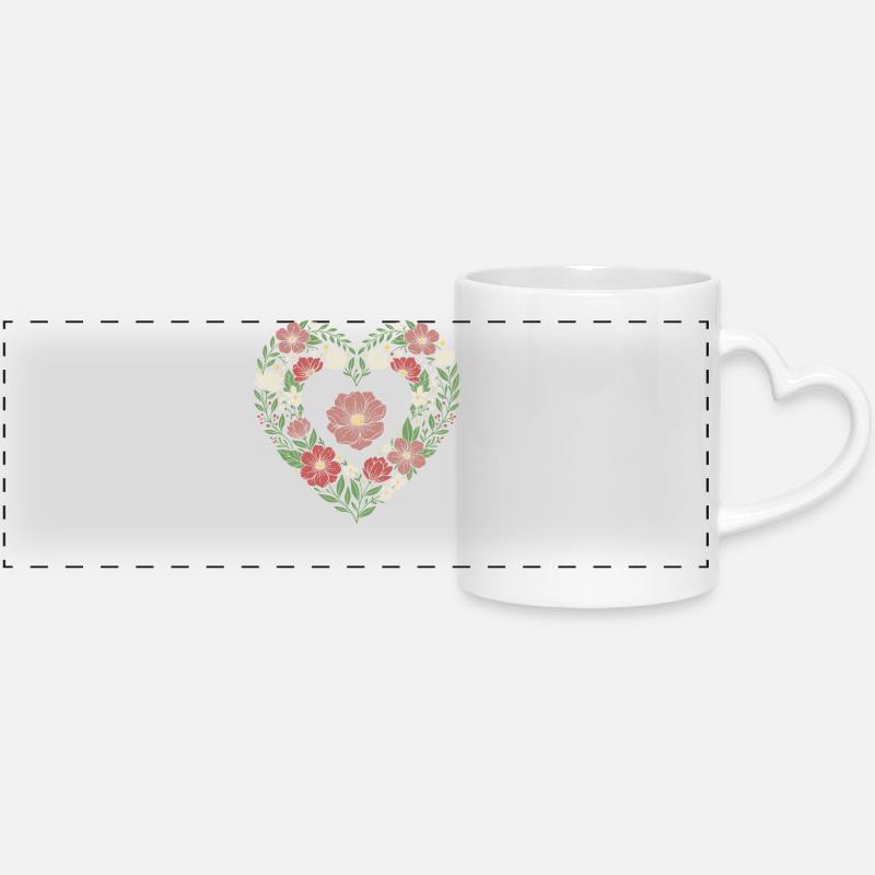 Floral Heart Botanical Bloom Design - Panoramic mug with heart handle - white