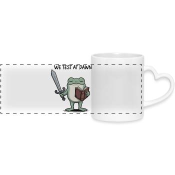 Dawn Frog Knight: Schwert & Buch - Panoramatasse mit Herzhenkel - Weiß - Vorne