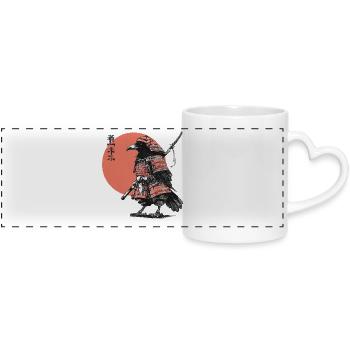 Raven Samurai in Armor Ukiyoe Sunset - Panoramic mug with heart handle - white - Front