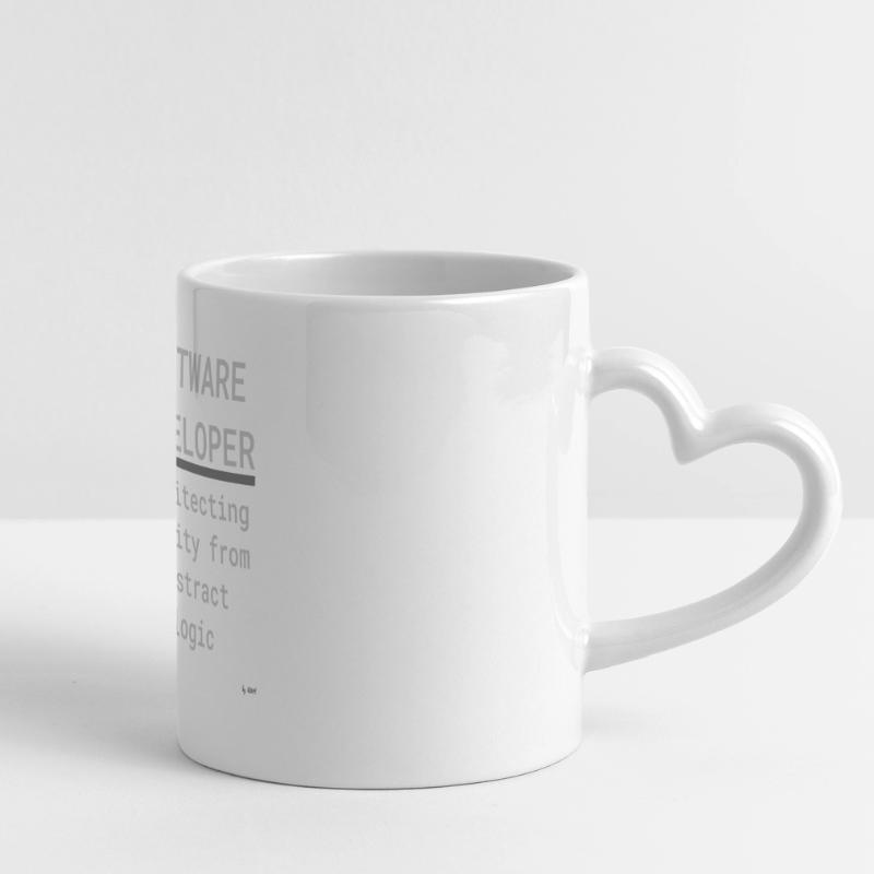 Software Developer: Logic Meets Reality Panoramic mug with heart handle