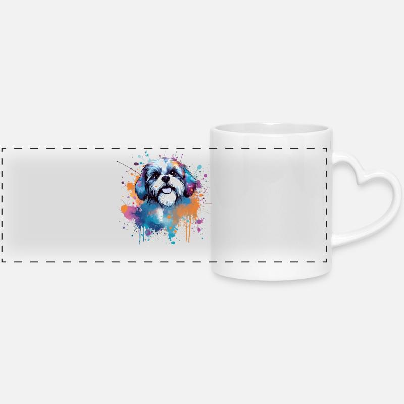 Éclaboussure de chiot Shih Tzu - Mug panoramique avec anse en forme de cœur - blanc