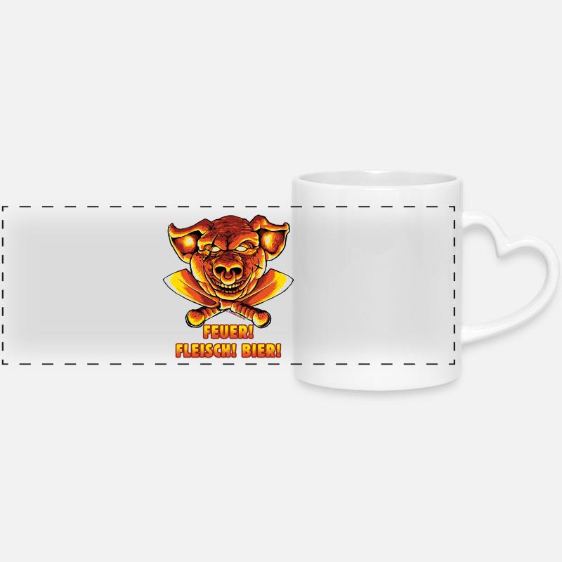Feuer Fleisch Bier! - Panoramatasse mit Herzhenkel - Weiß