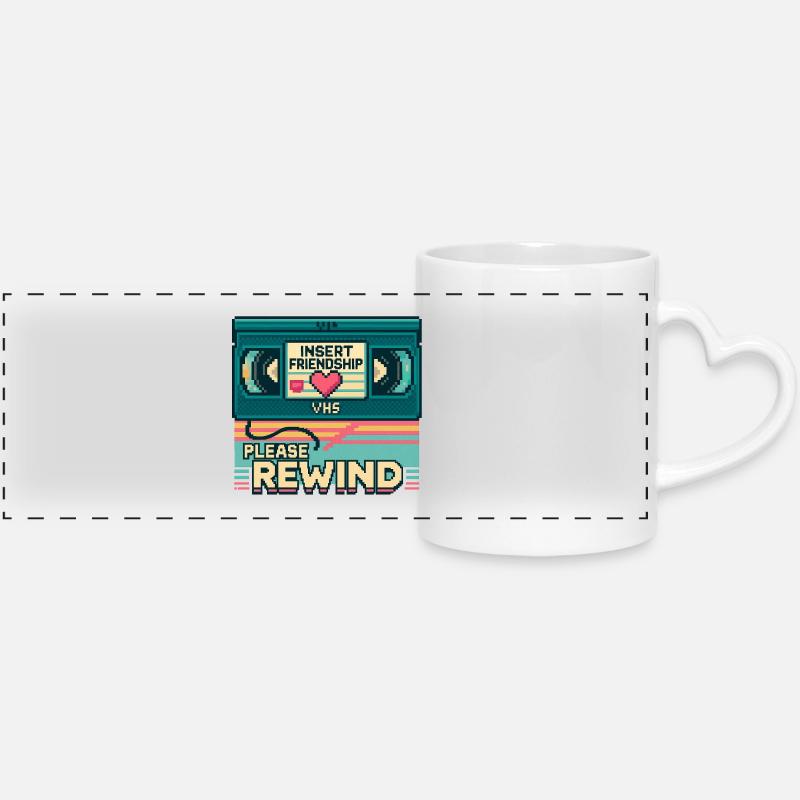 VHS Retro Friendship : Rembobinez - Mug panoramique avec anse en forme de cœur - blanc