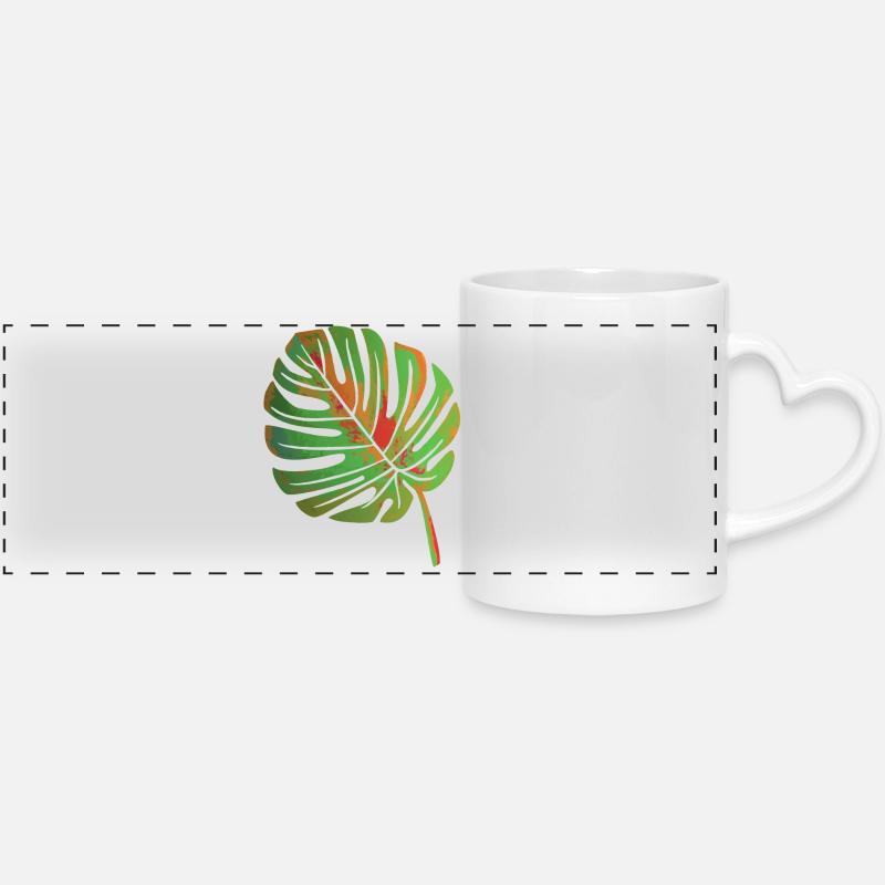 Monstera leaf - Panoramic mug with heart handle - white