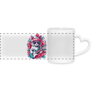 Chat mignon avec guitare - Mug panoramique avec anse en forme de cœur - blanc - Devant