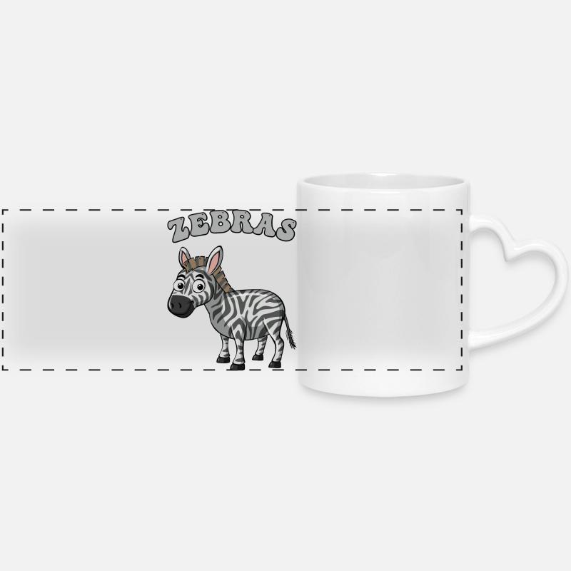 Zebra Pop Art Kreskówka na Czarnym - Kubek panoramiczny z uchwytem w kształcie serca - biały