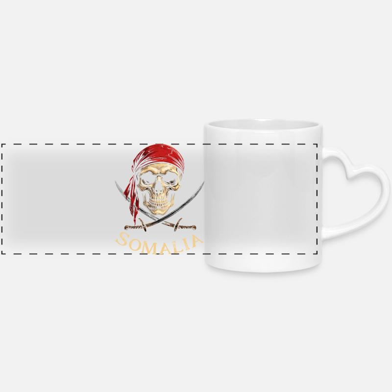 Red Pirate Skeleton Head - Panoramic mug with heart handle - white