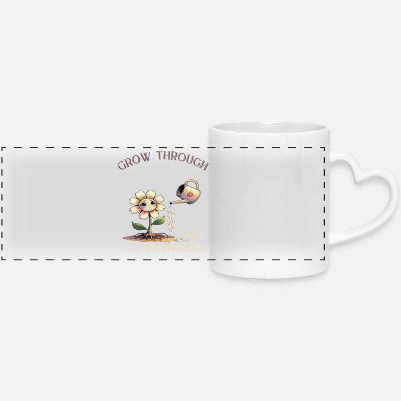 Emotionally strong – Grow &amp; heal - Panoramic mug with heart handle - white