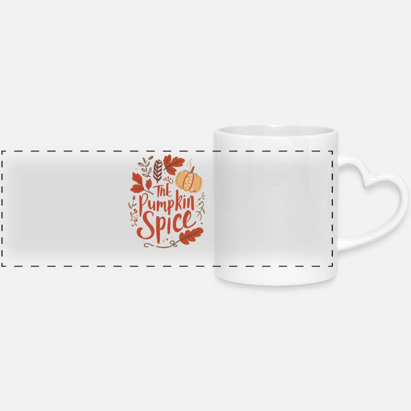 Conception de citrouille automnale avec des feuilles de citrouille - Mug panoramique avec anse en forme de cœur - blanc