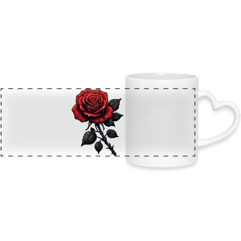 Illustration rose foncé avec pétales rouges - Mug panoramique avec anse en forme de cœur - blanc - Devant