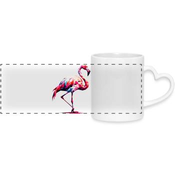 Polygonaler Flamingo - Panoramatasse mit Herzhenkel - Weiß - Vorne