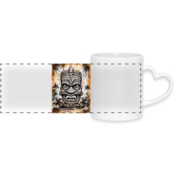 Masque Tiki Asie Art - Mug panoramique avec anse en forme de cœur - blanc - Devant