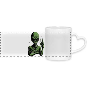 Alien Peace Sign - Panoramatasse mit Herzhenkel - Weiß - Vorne