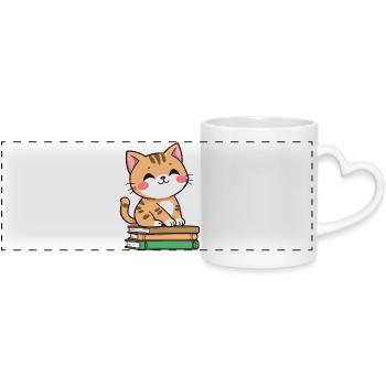 Cat with books - Panoramic mug with heart handle - white - Front
