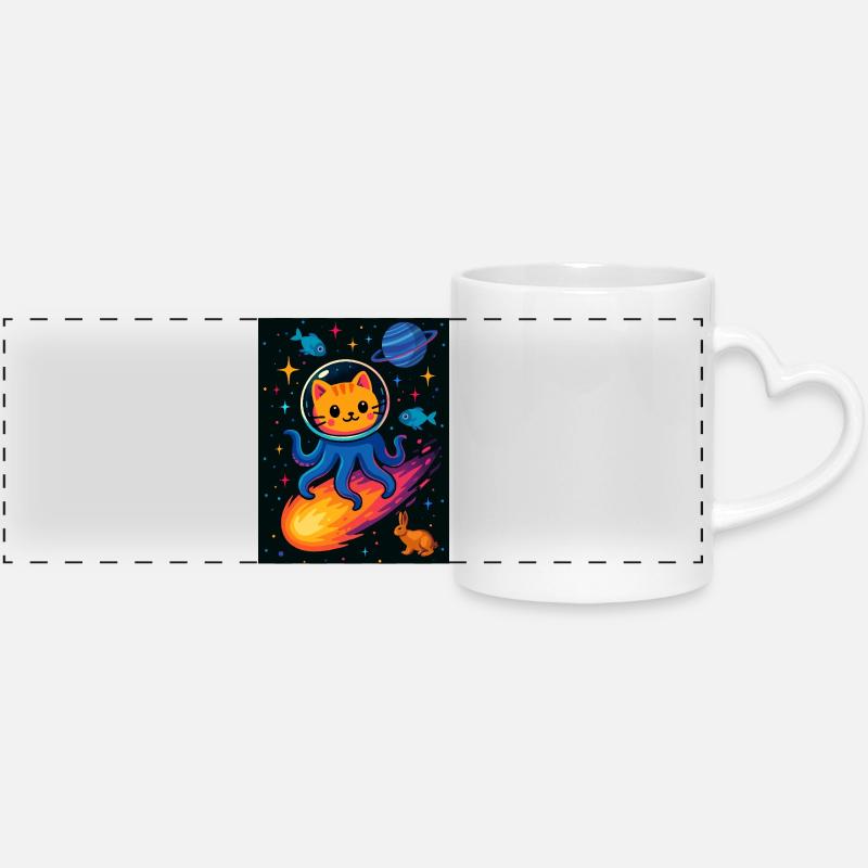 Cosmic Cat Octopus Adventure - Panoramic mug with heart handle - white