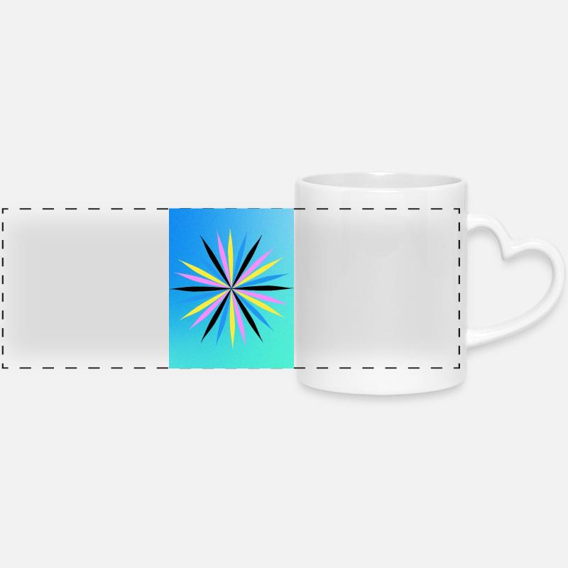 Vibrant Geometric Starburst Design - Panoramic mug with heart handle - white