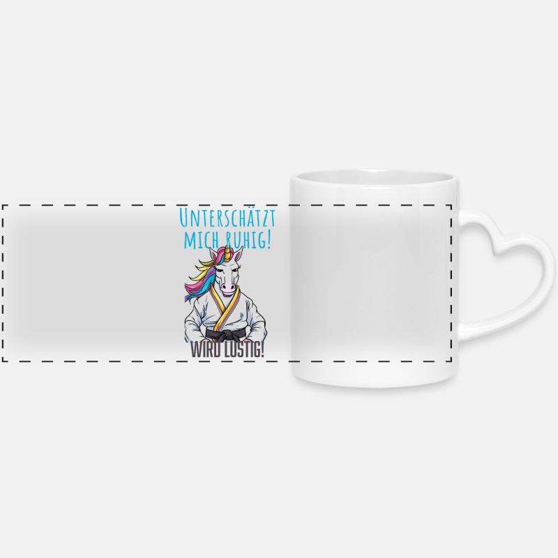 Karate Unicorn - Panoramic mug with heart handle - white