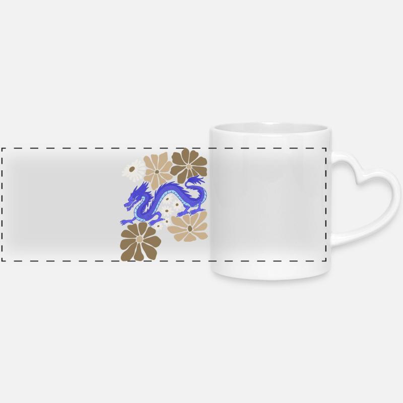 Blumenblauer Drache - Panoramatasse mit Herzhenkel - Weiß