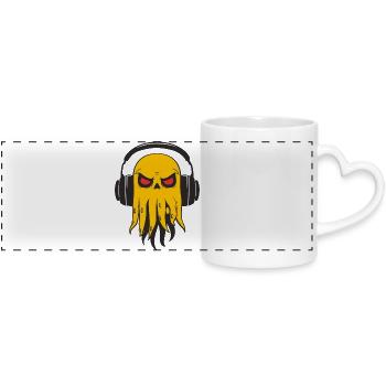 Yellow Tentacle with Headphones - Panoramic mug with heart handle - white - Front